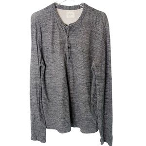 Billy Reid Men’s Large Heathered Black Pullover Top Henley Long Sleeve Cotton